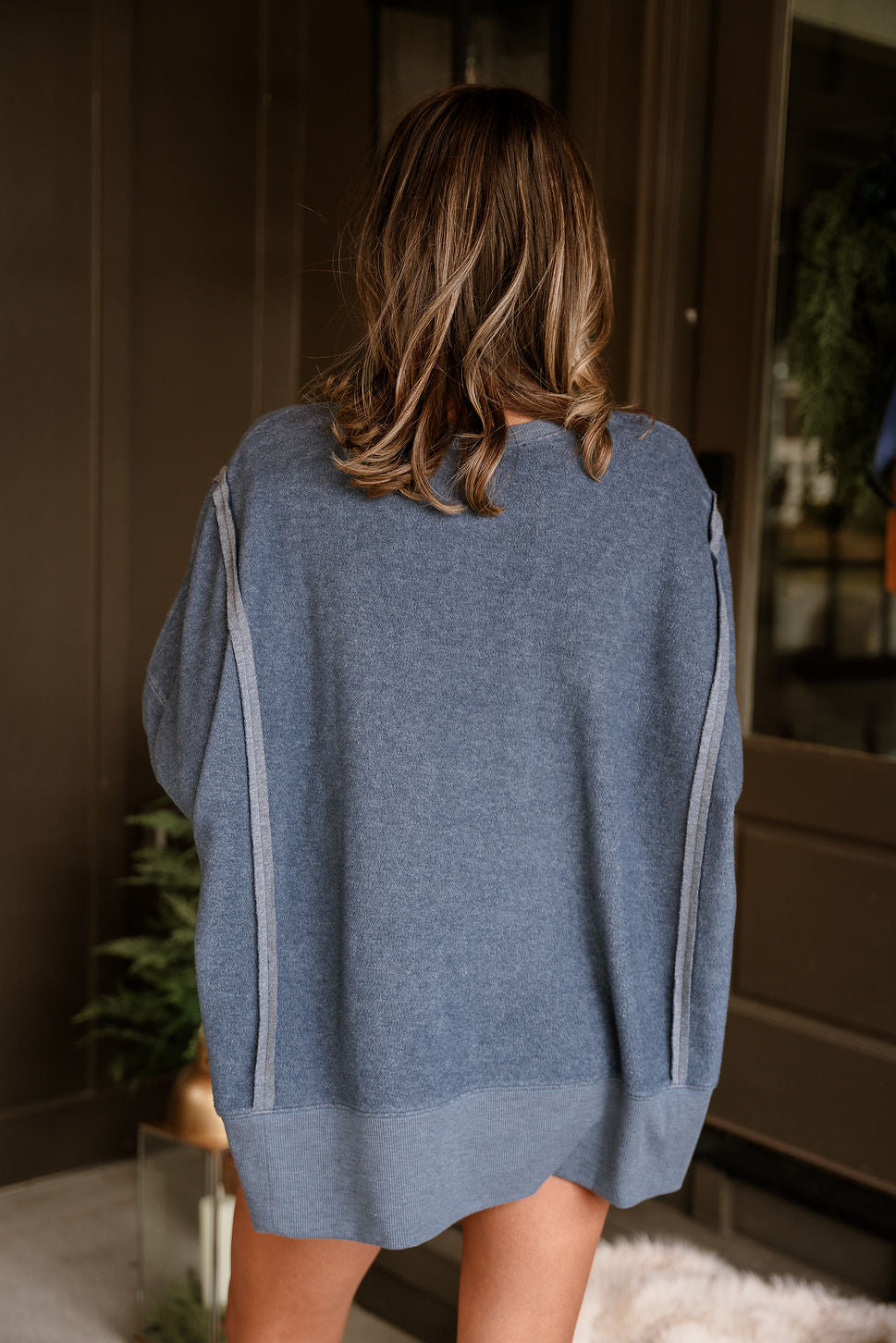 Nylah Dusty Navy Long Sleeve Sweatshirt- close up back view