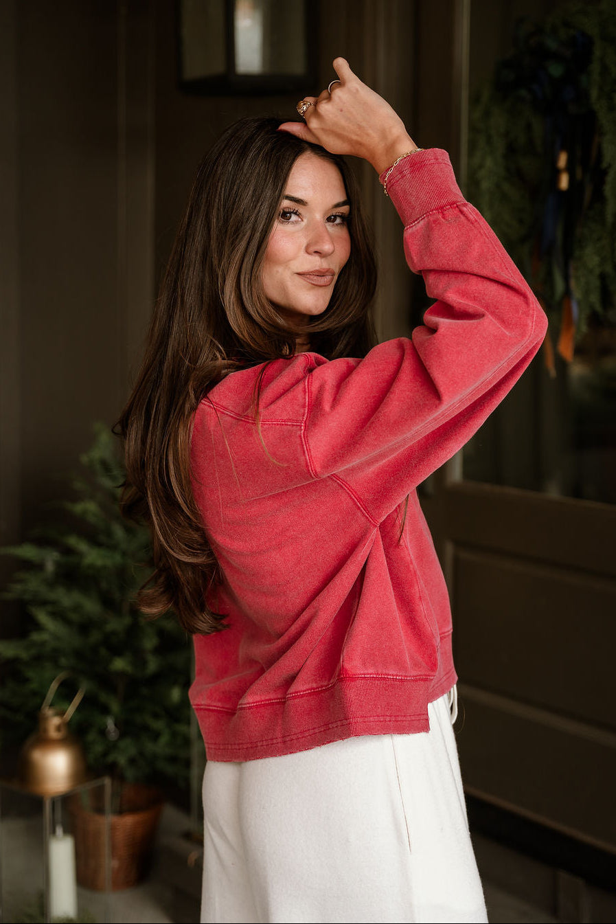 Harper Washed Red Long Sleeve Sweatshirt- side view