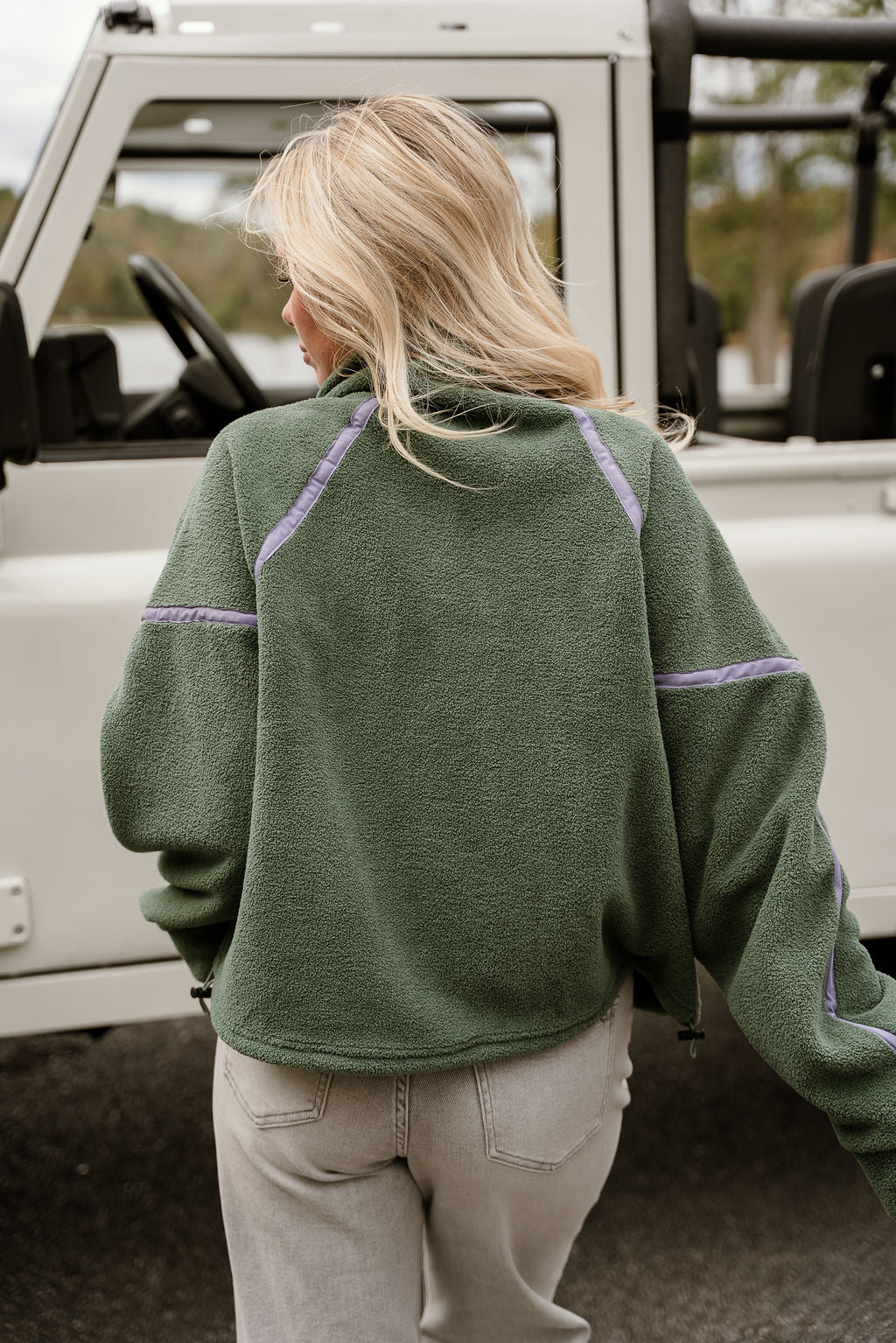Gia Green & Lavender Quarter Zip Pullover- full back view