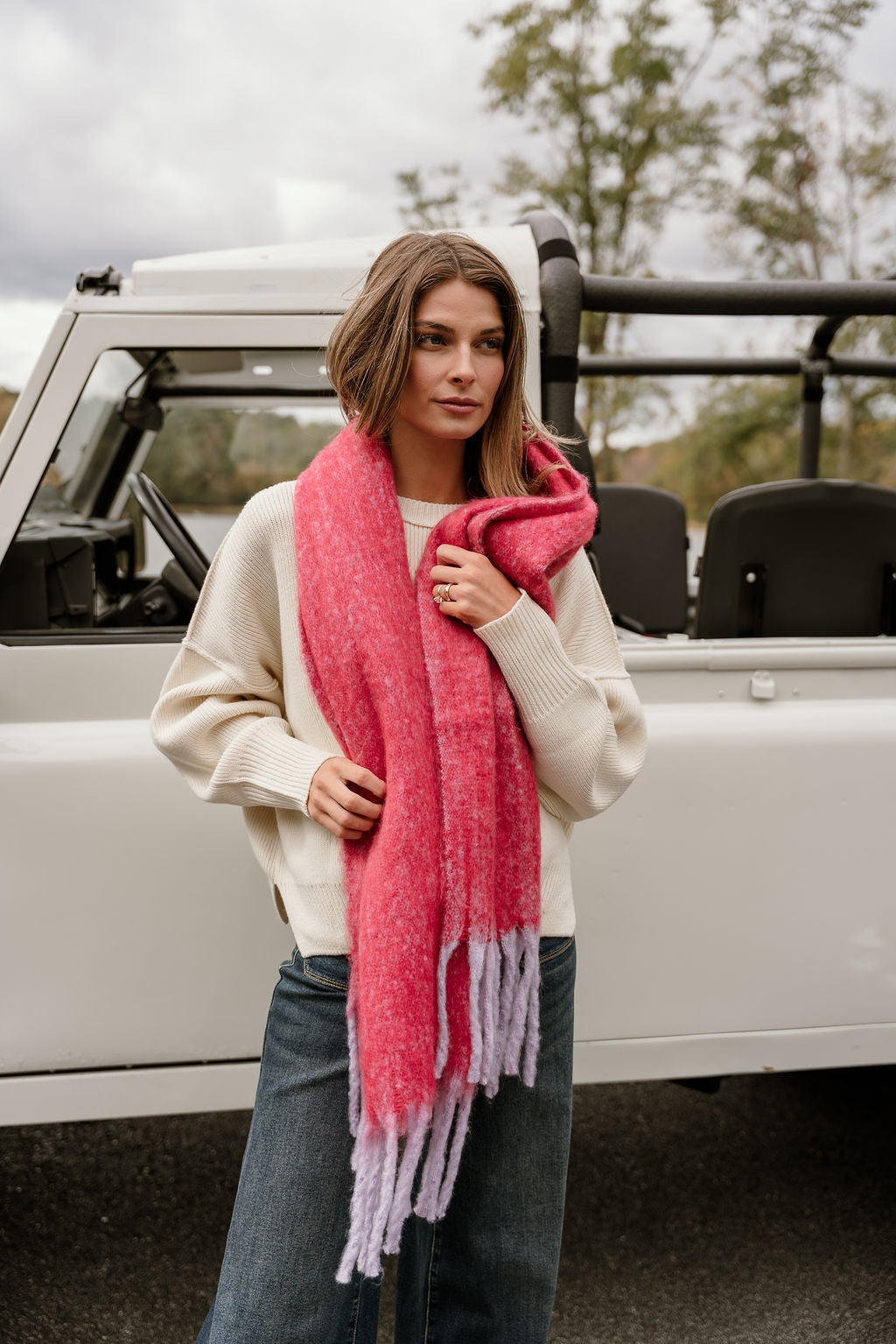 Leighton Red & Purple Fringe Scarf - frontal view