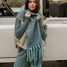 Leighton Blue & Teal Fringe Scarf - front view