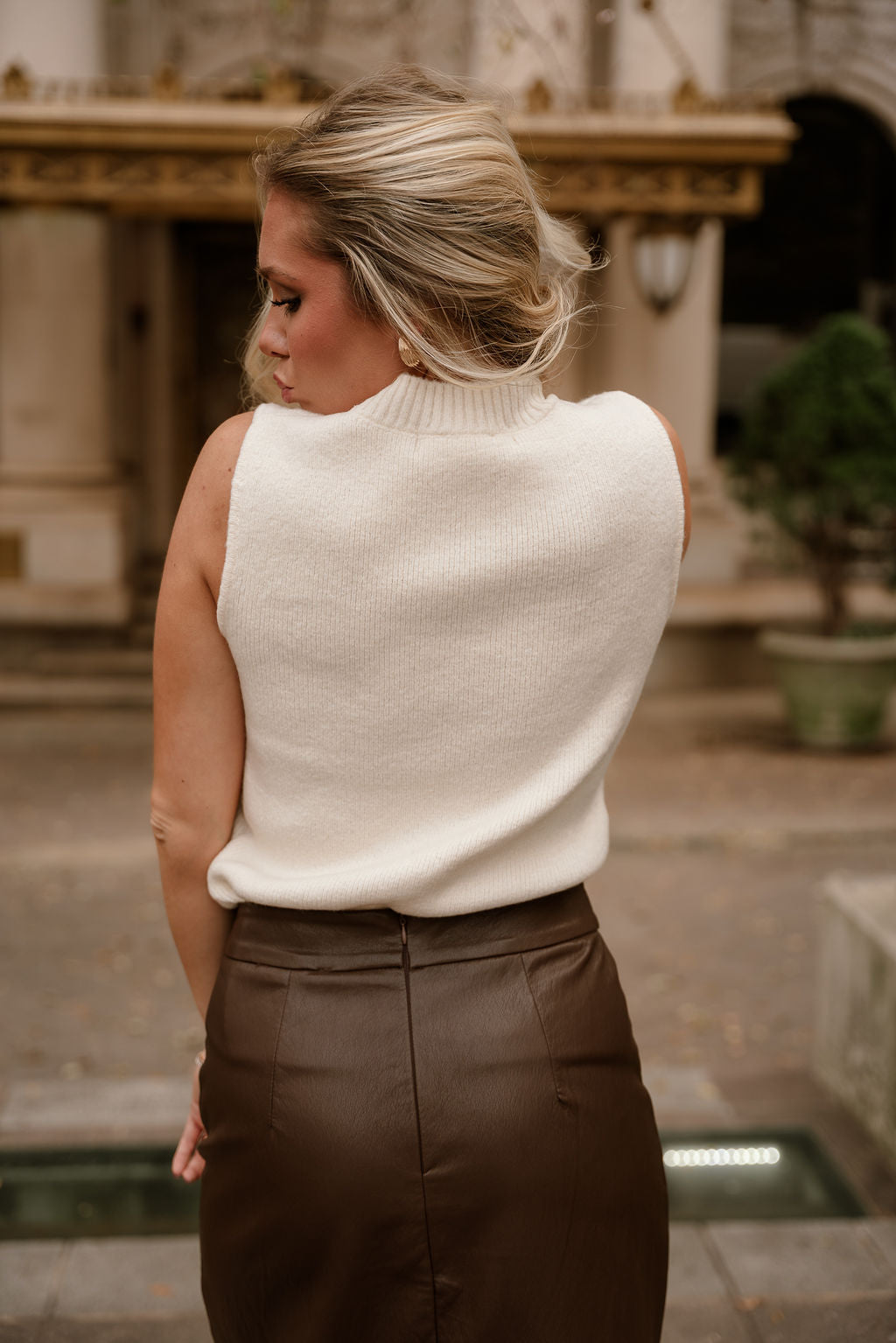 Olivia Cream Knit Sleeveless Top-back view