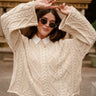 Selah Cream Cable Knit Flare Sweater- top view