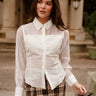Elani White Sheer Button-Up Top- frontal top view