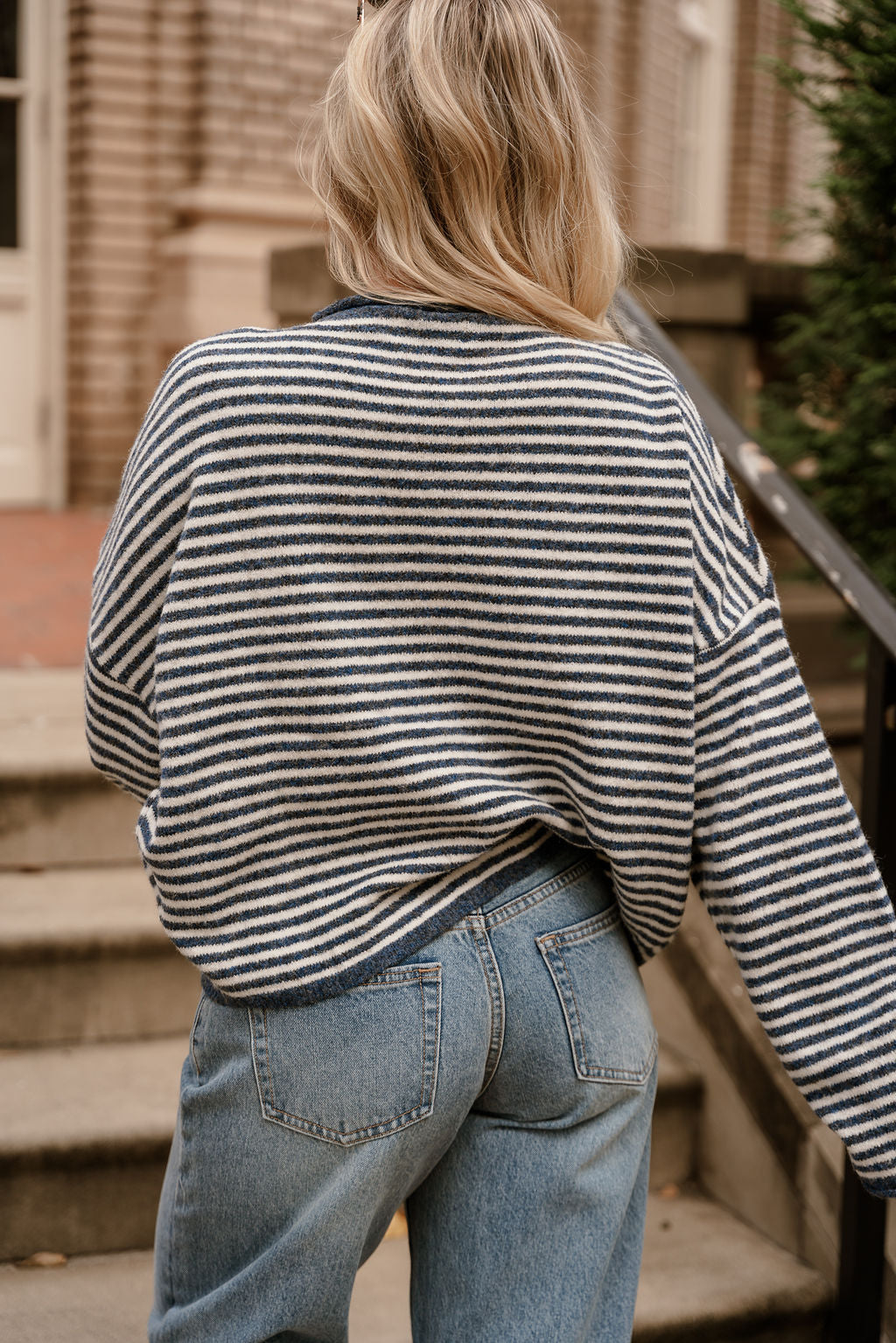 Solana Blue & Cream Stripe Knit Cardigan-back view