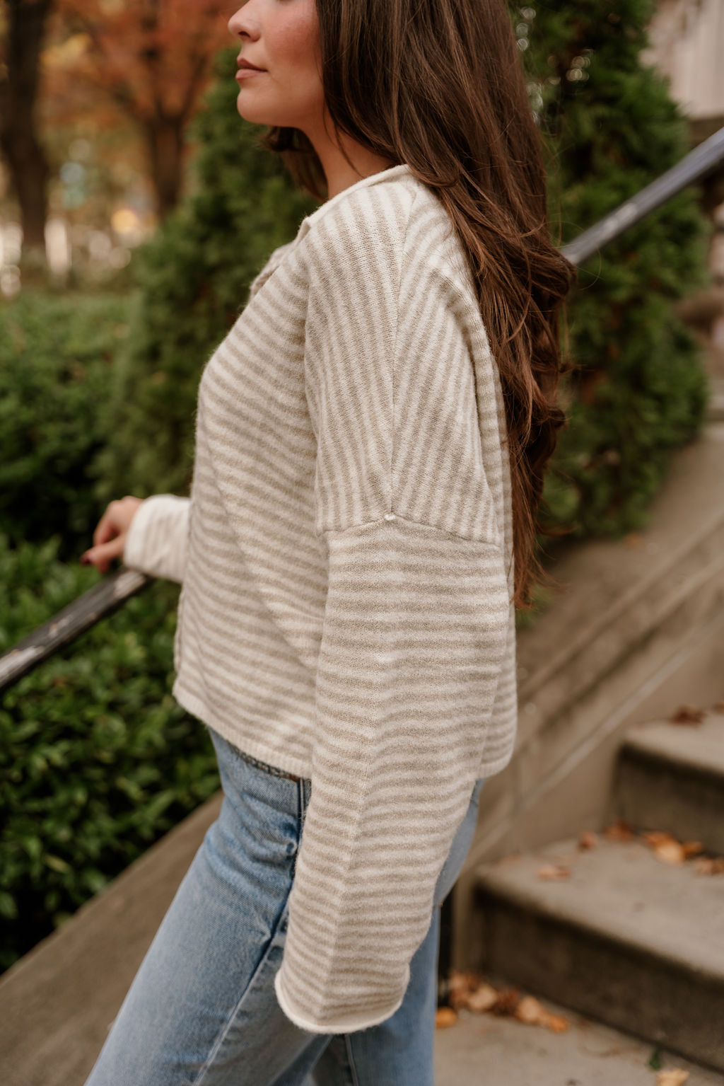 Solana Cream & Natural Stripe Knit Cardigan- side view