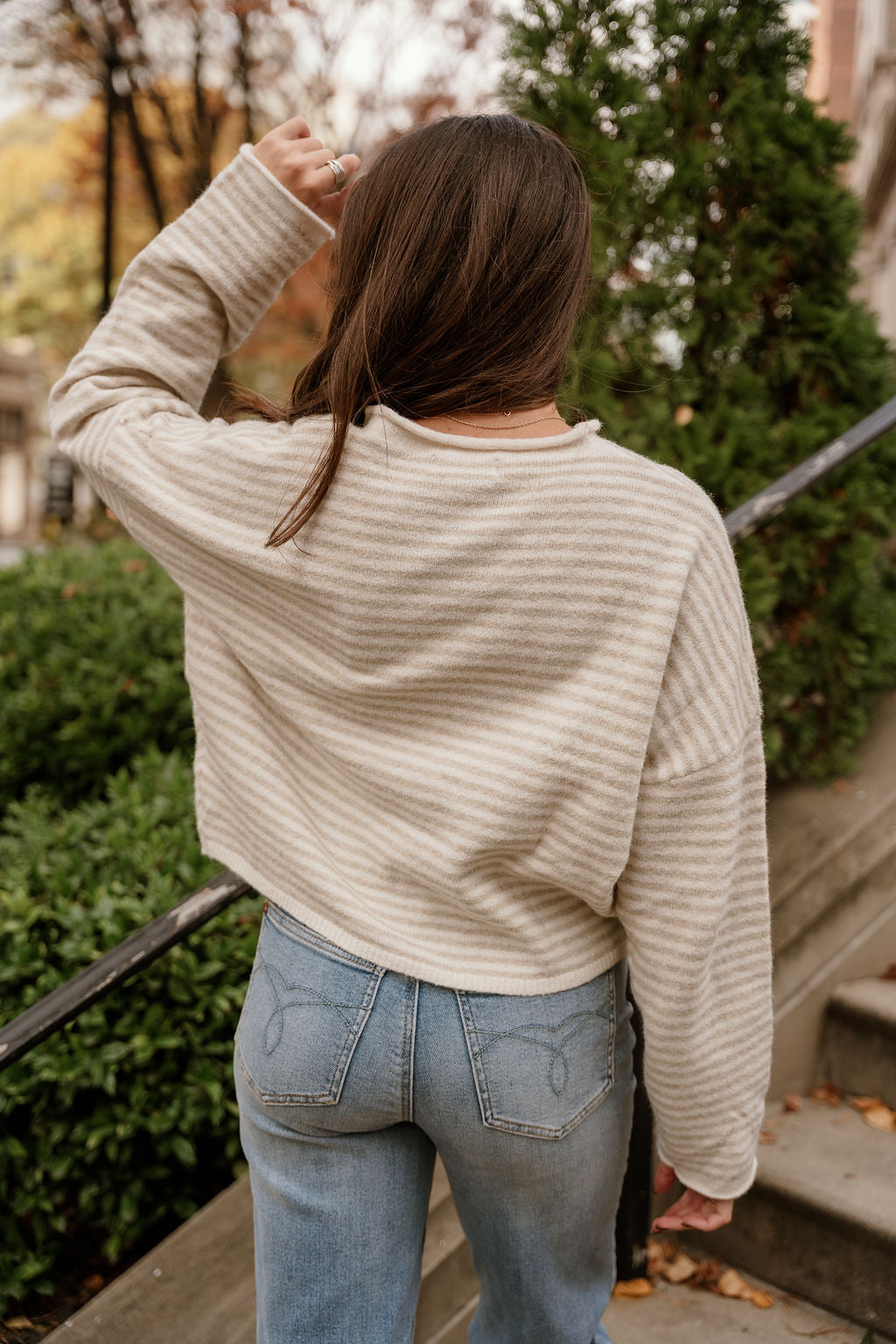 Solana Cream & Natural Stripe Knit Cardigan- back view