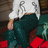 Julietta Green Sequin Midi Skirt - sitting view- holiday background