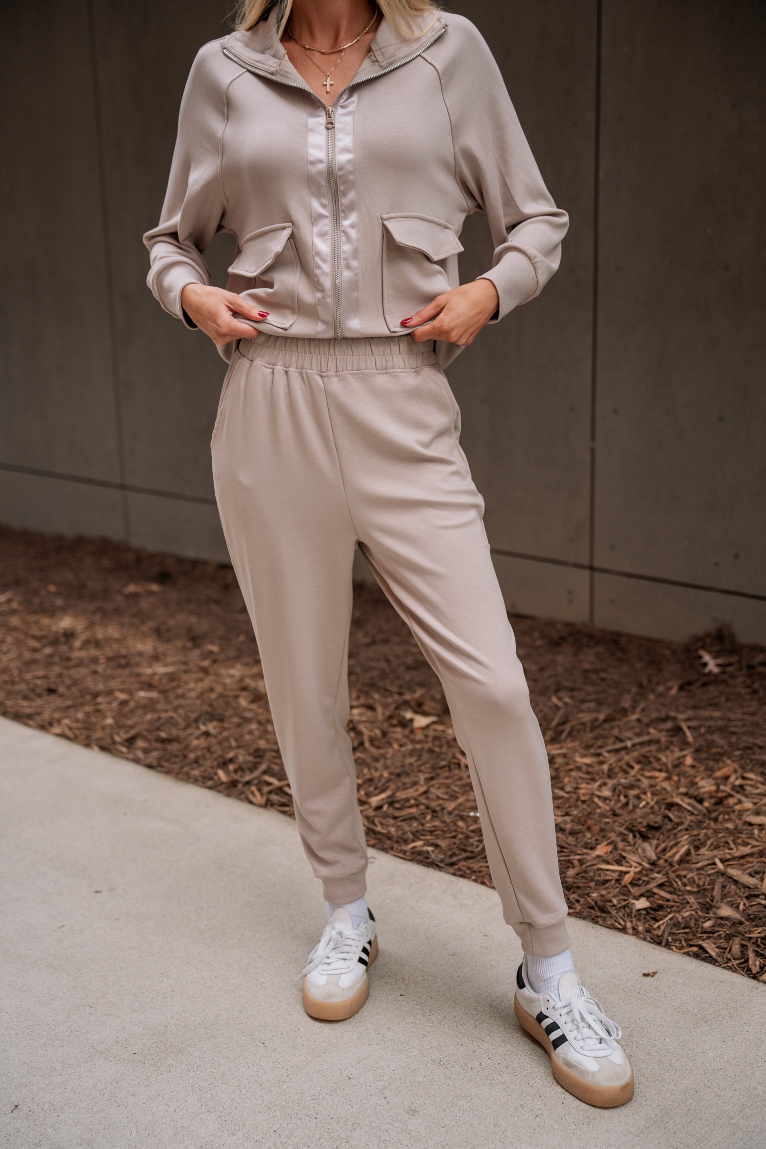 Laura Taupe Jogger Pants- front view