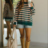 Phoebe Teal & Pink Striped Pullover - full body front view