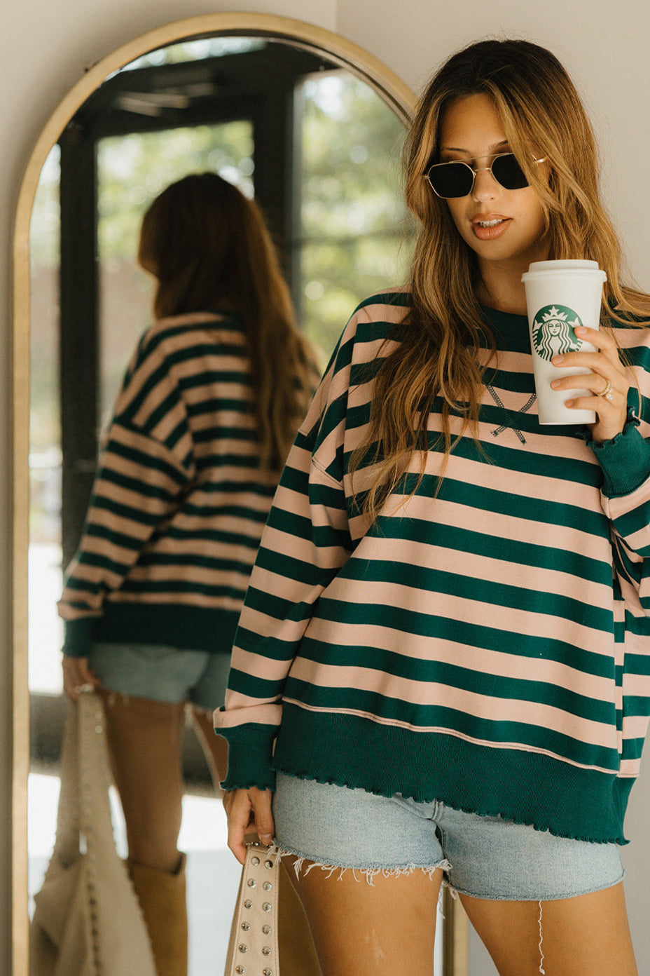 Phoebe Teal & Pink Striped Pullover - front