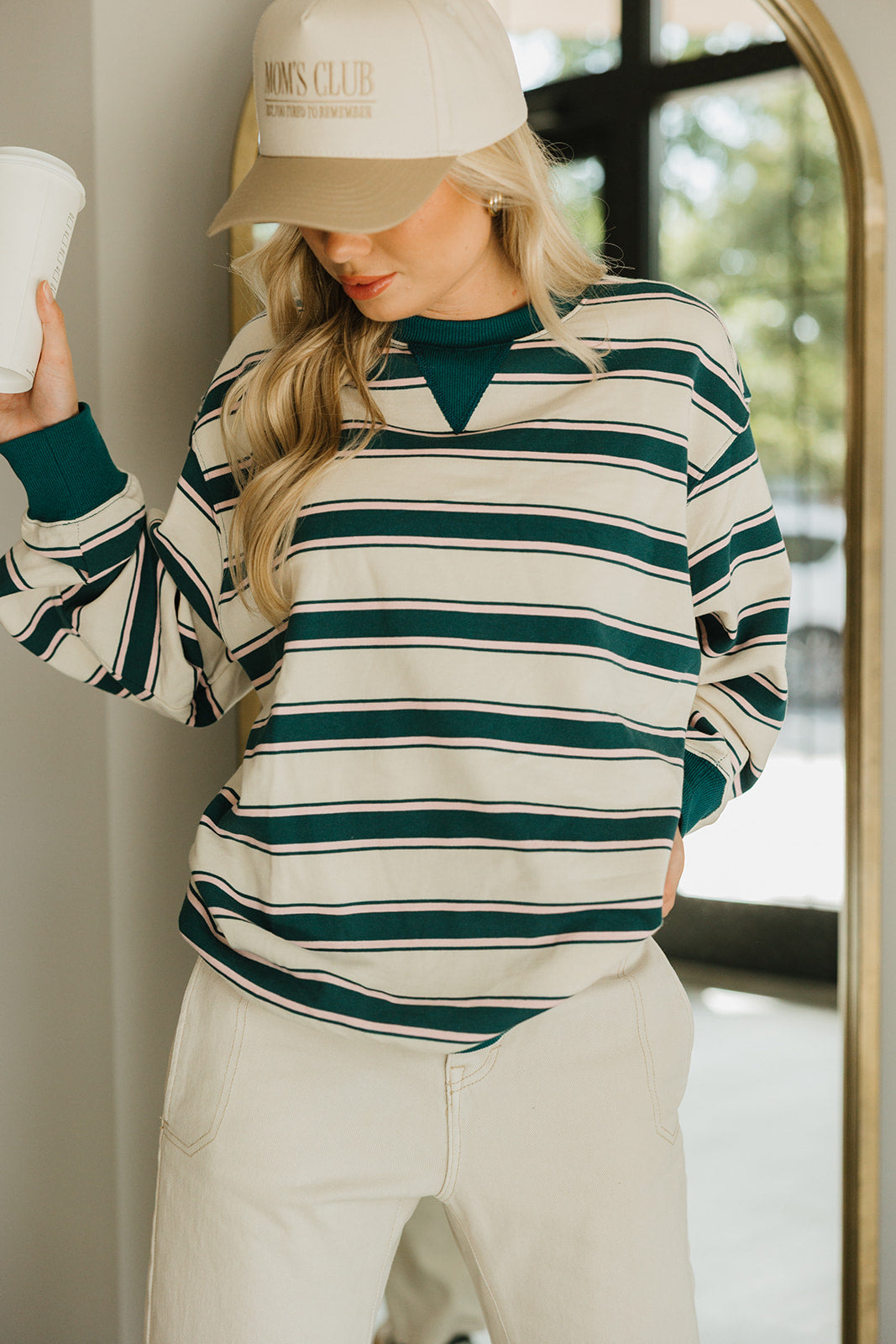 Eileen Cream Multi Striped Pullover - close up front view