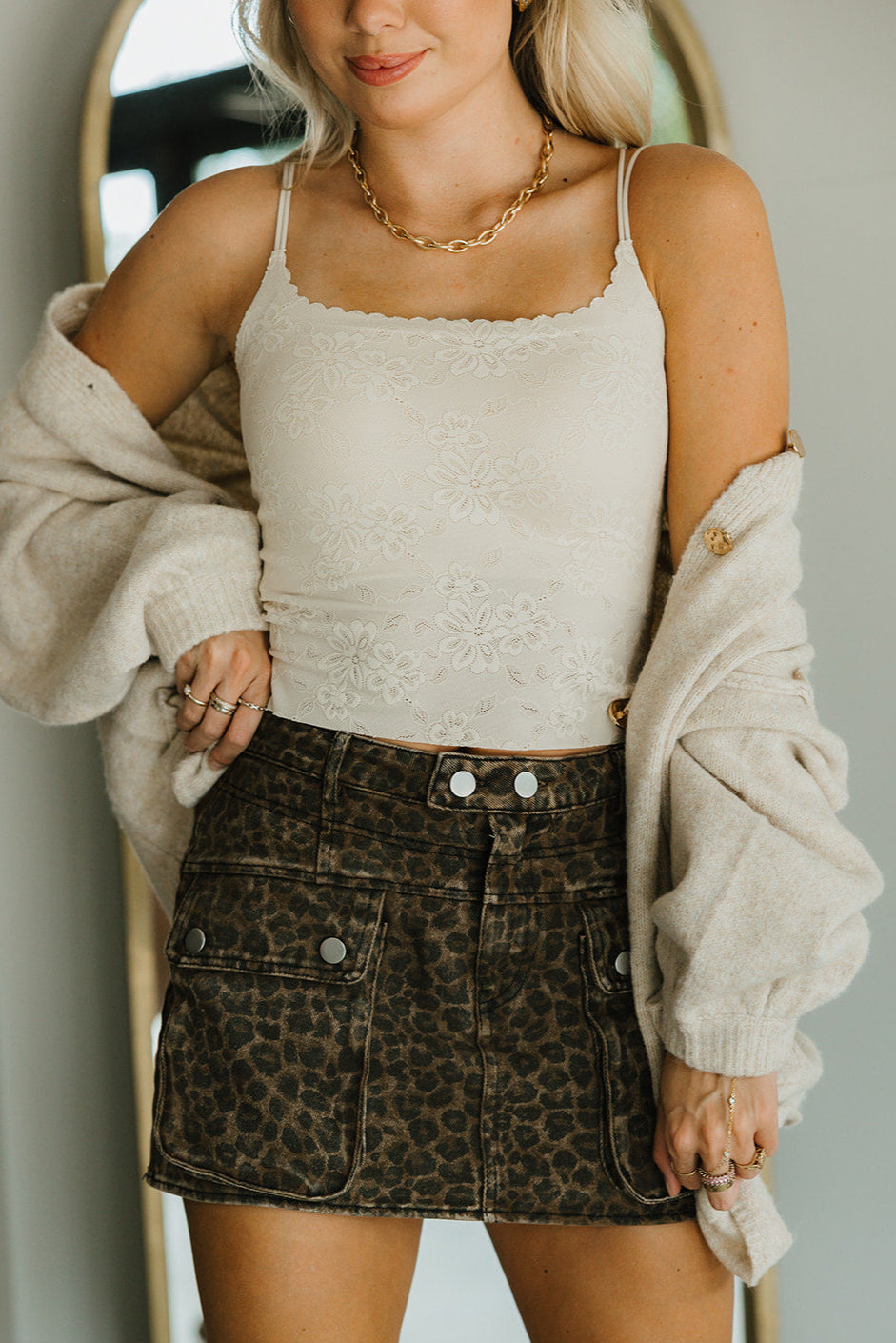 Ellie Cream Floral Lace Brami - front 