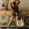 Eliza Rust Knit Long Sleeve Sweater- full body view