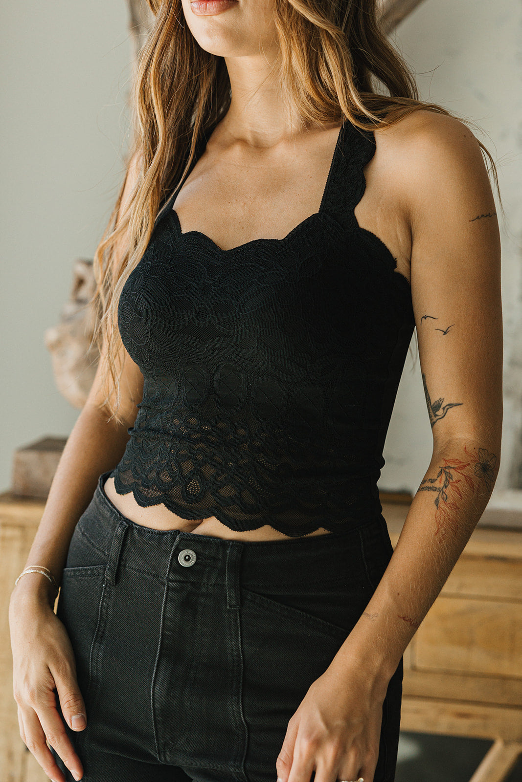 Cynthia Black Lace Brami Tank- frontal side view