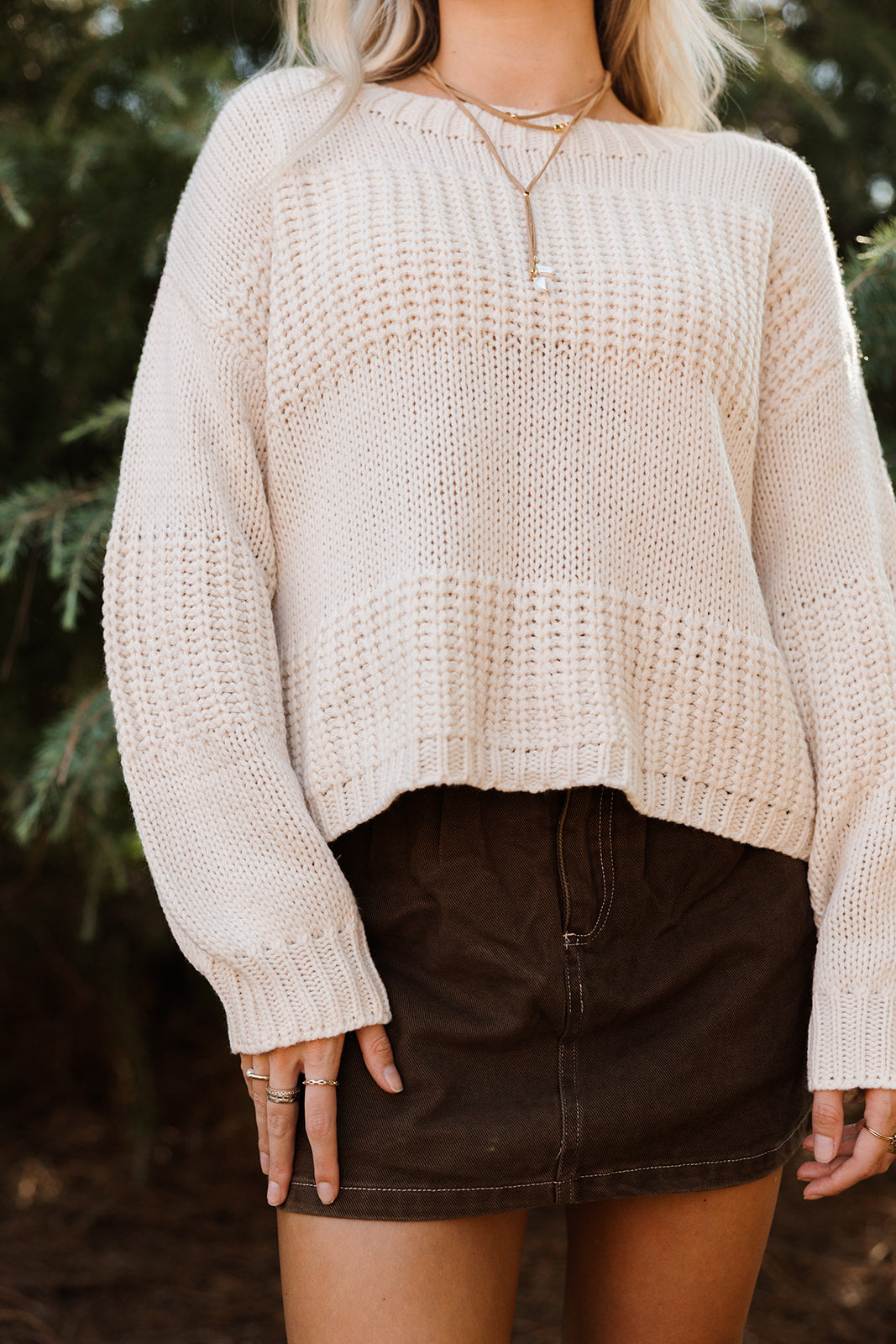 Gina Cream Monochrome Stripe Sweater - front view