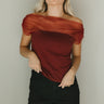 Naomi Burgundy Off-The-Shoulder Top- close up front view