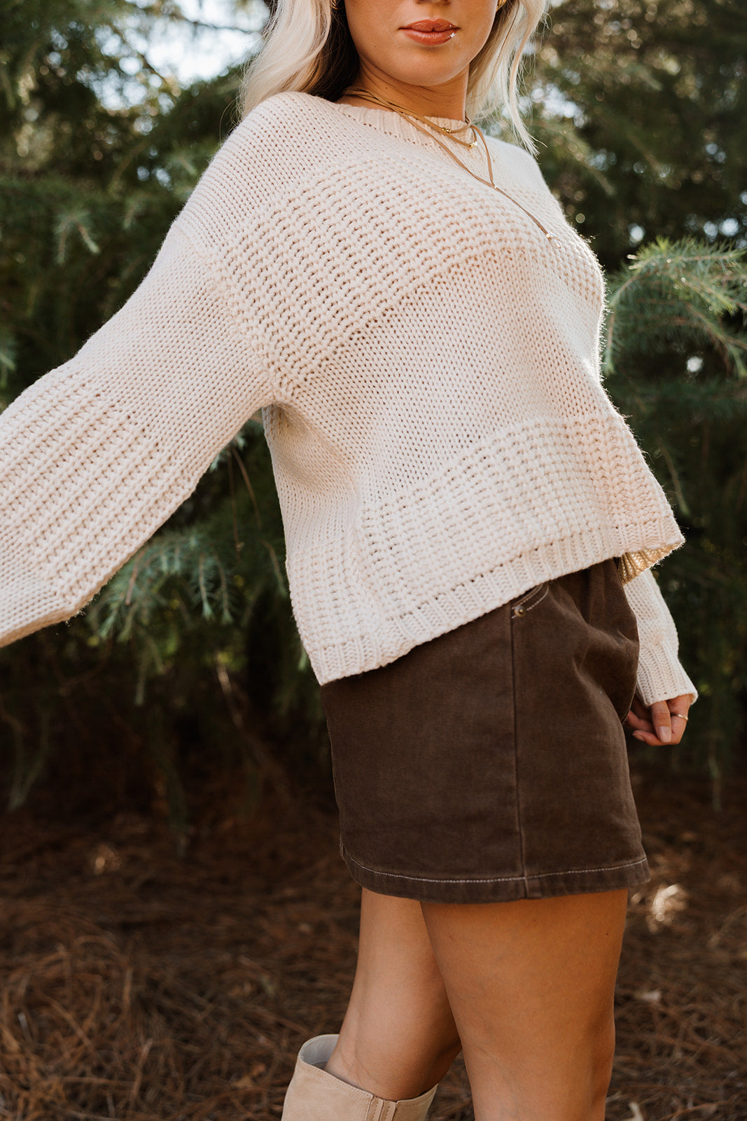 Gina Cream Monochrome Stripe Sweater - frontal side view