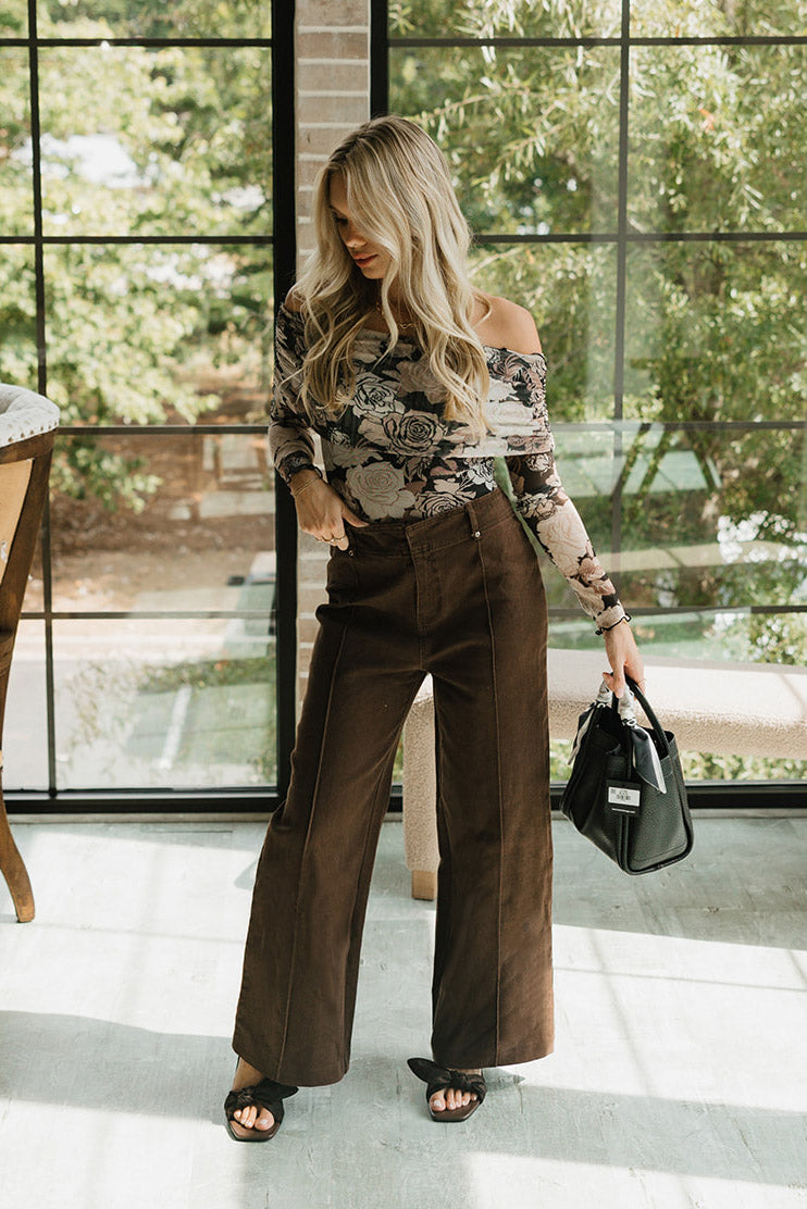Alexandra Brown Wide Leg Pants- front full view