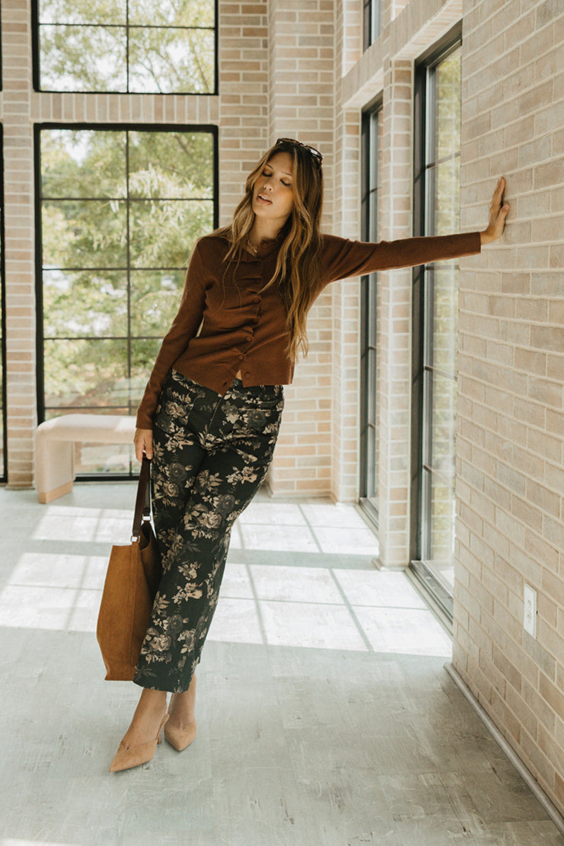 Willa Black Multi Floral Wide Leg Pants- full body view