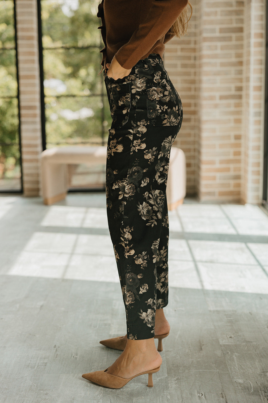 Willa Black Multi Floral Wide Leg Pants- side view