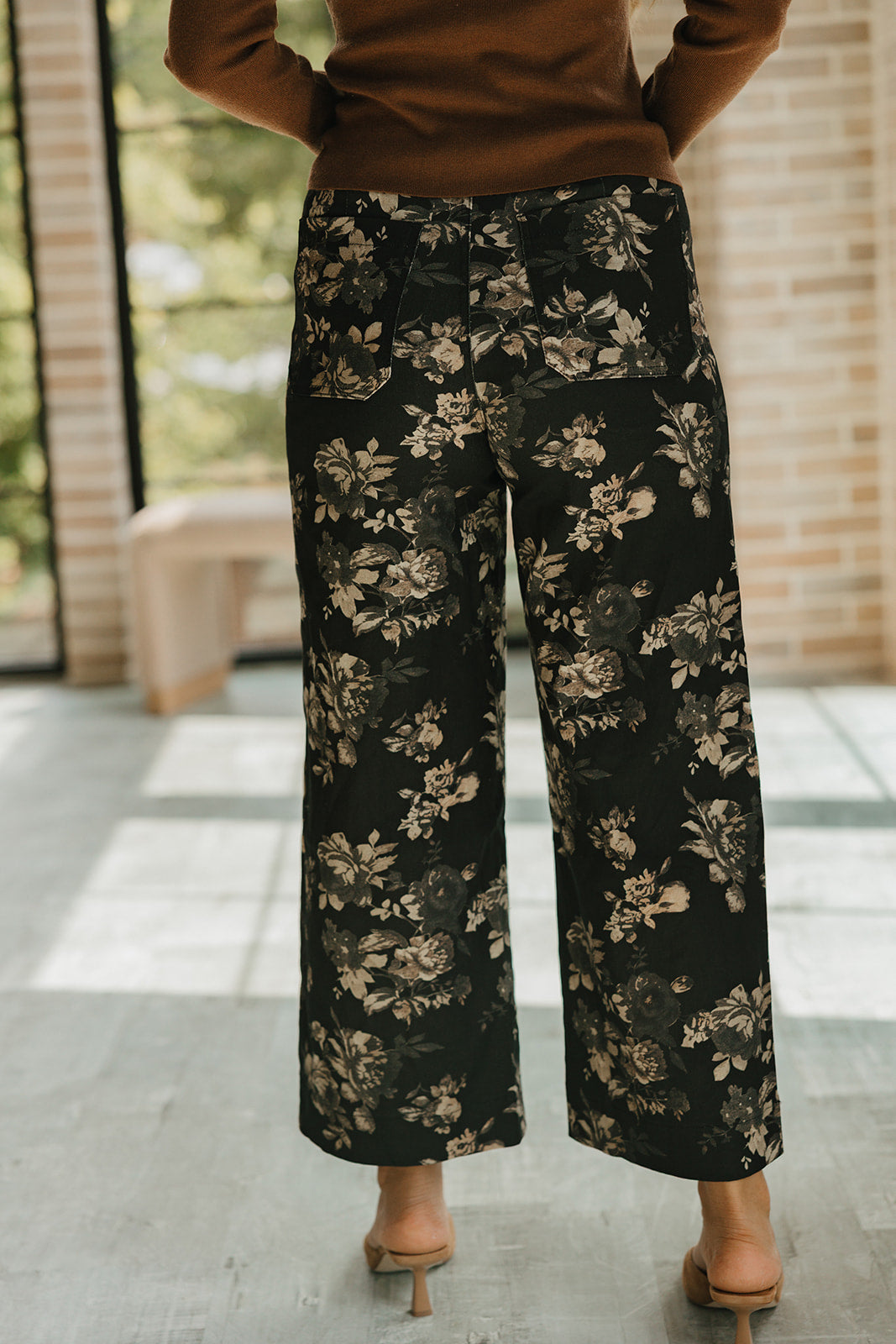 Willa Black Multi Floral Wide Leg Pants- back view