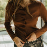 Diana Brown Ruffle Button-Up Cardigan- close up top view