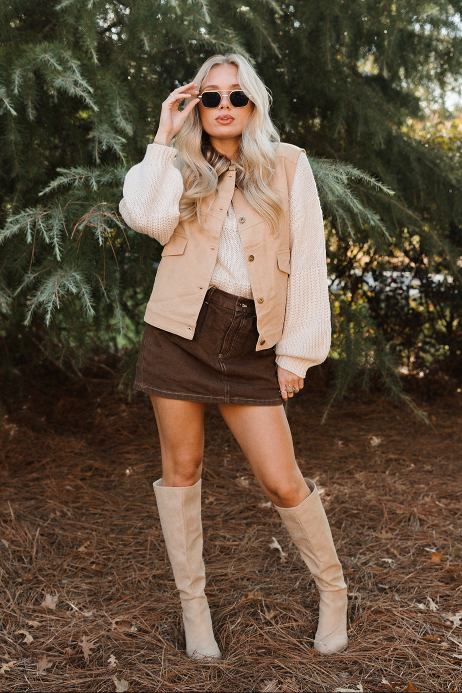 Joelle Brown Denim Skort - full body front view