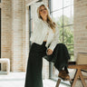front view of Praelia Wide Leg Washed Charcoal Pants
