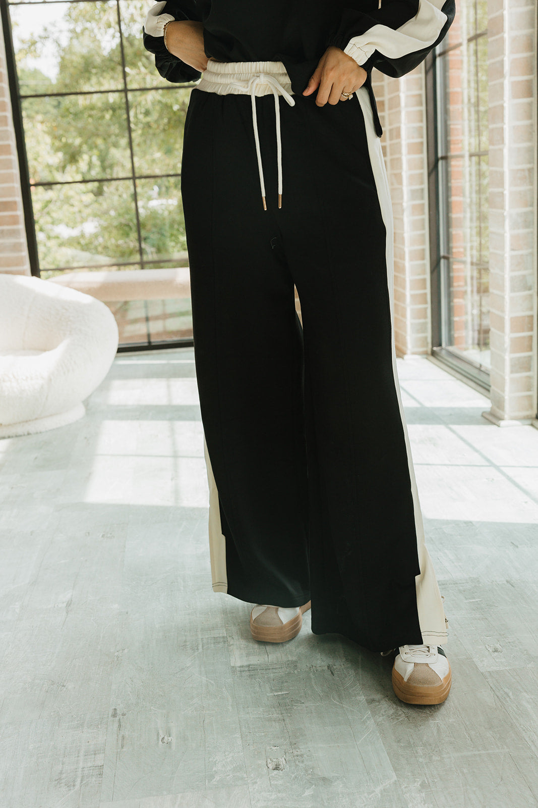 Parker Black & Cream Colorblock Pants- front view