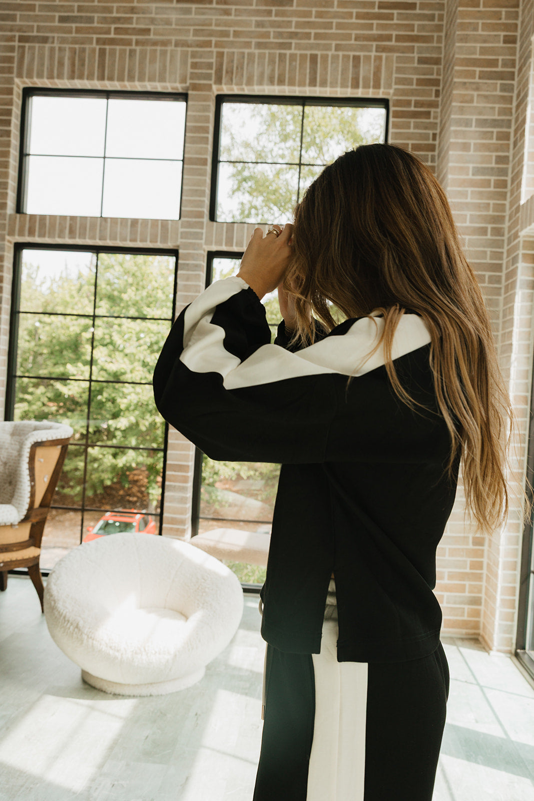 Parker Black & Cream Colorblock Top- side view