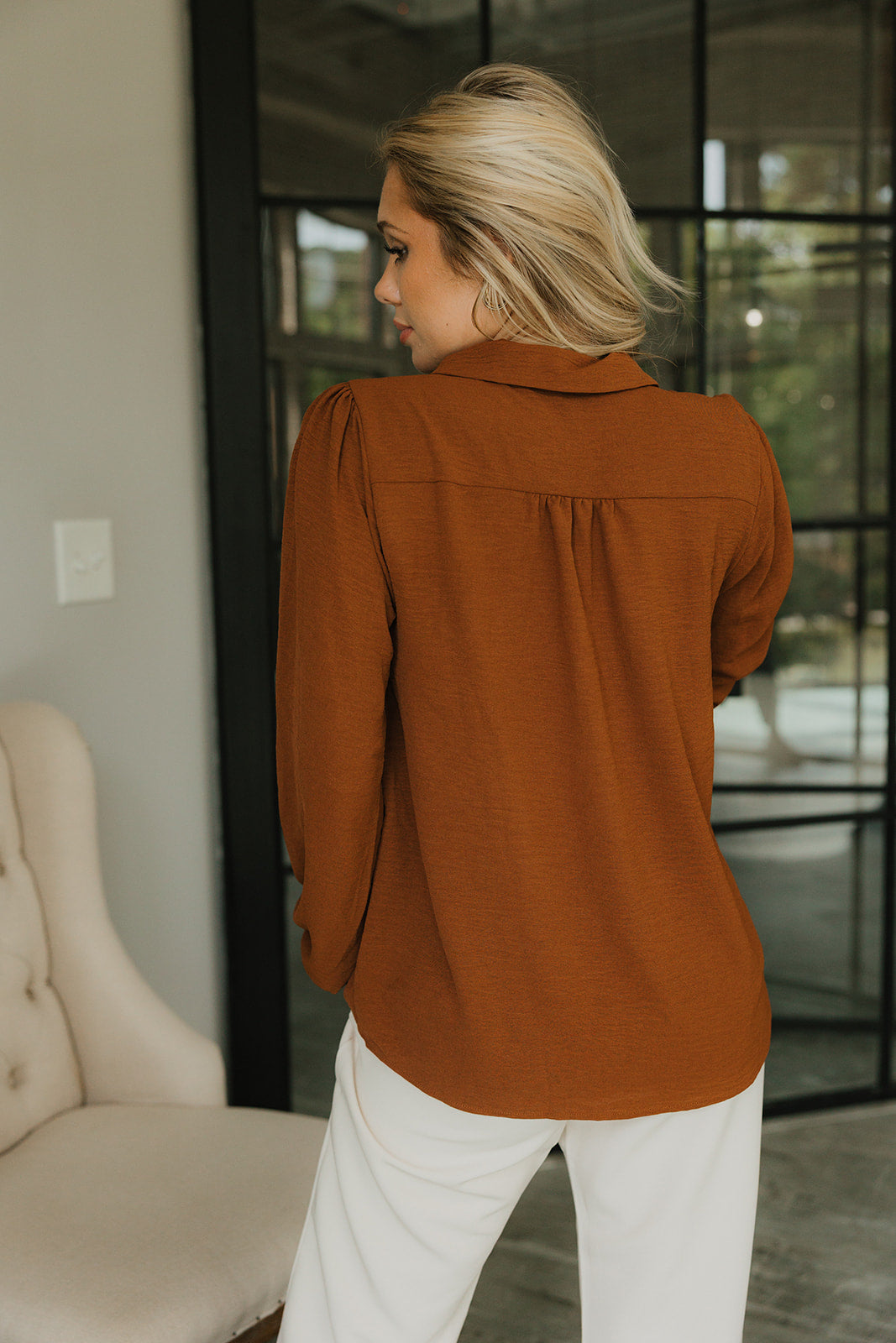 Everly Rust Brown Tie Top- back view