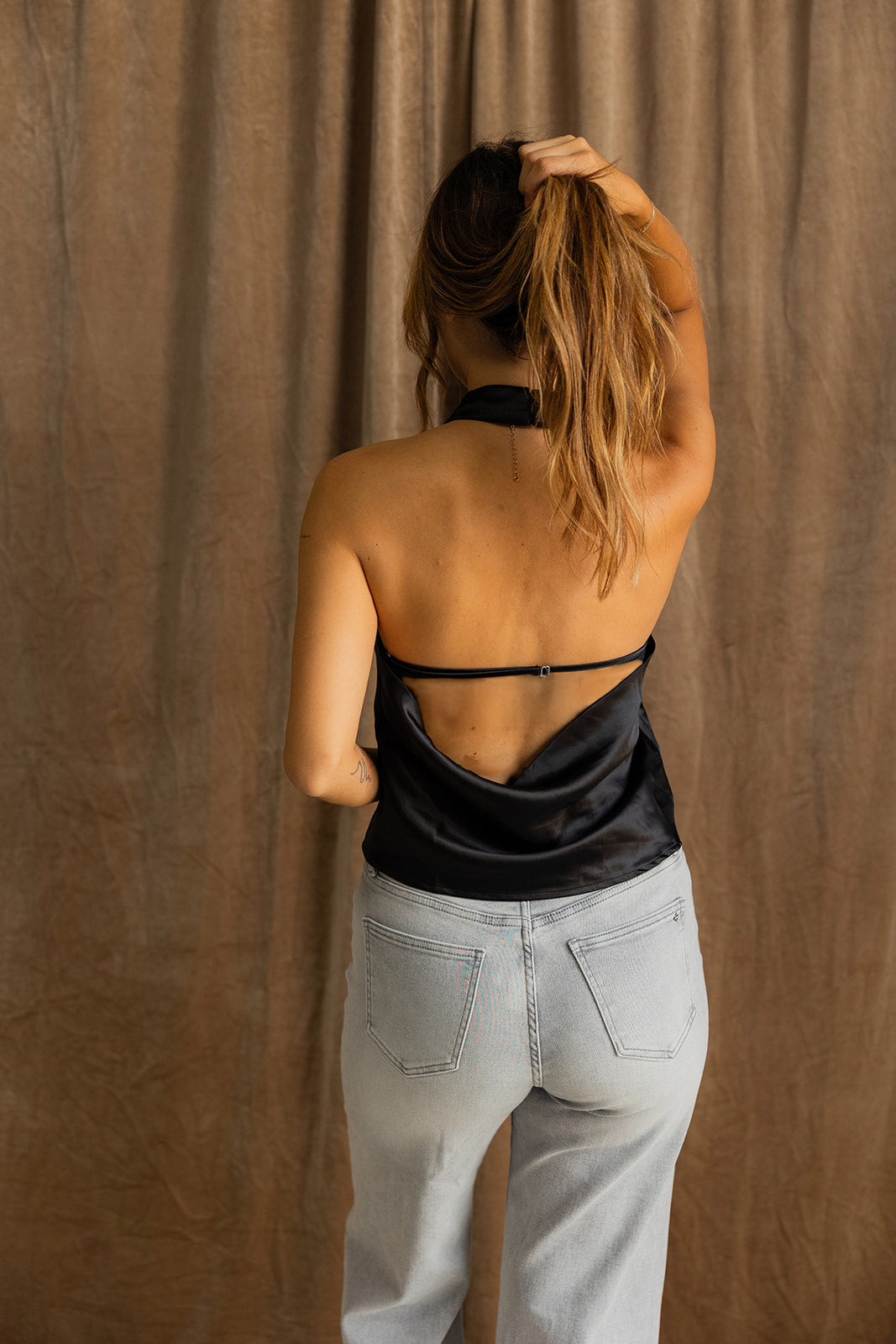Juliana Black Satin Halter Tank