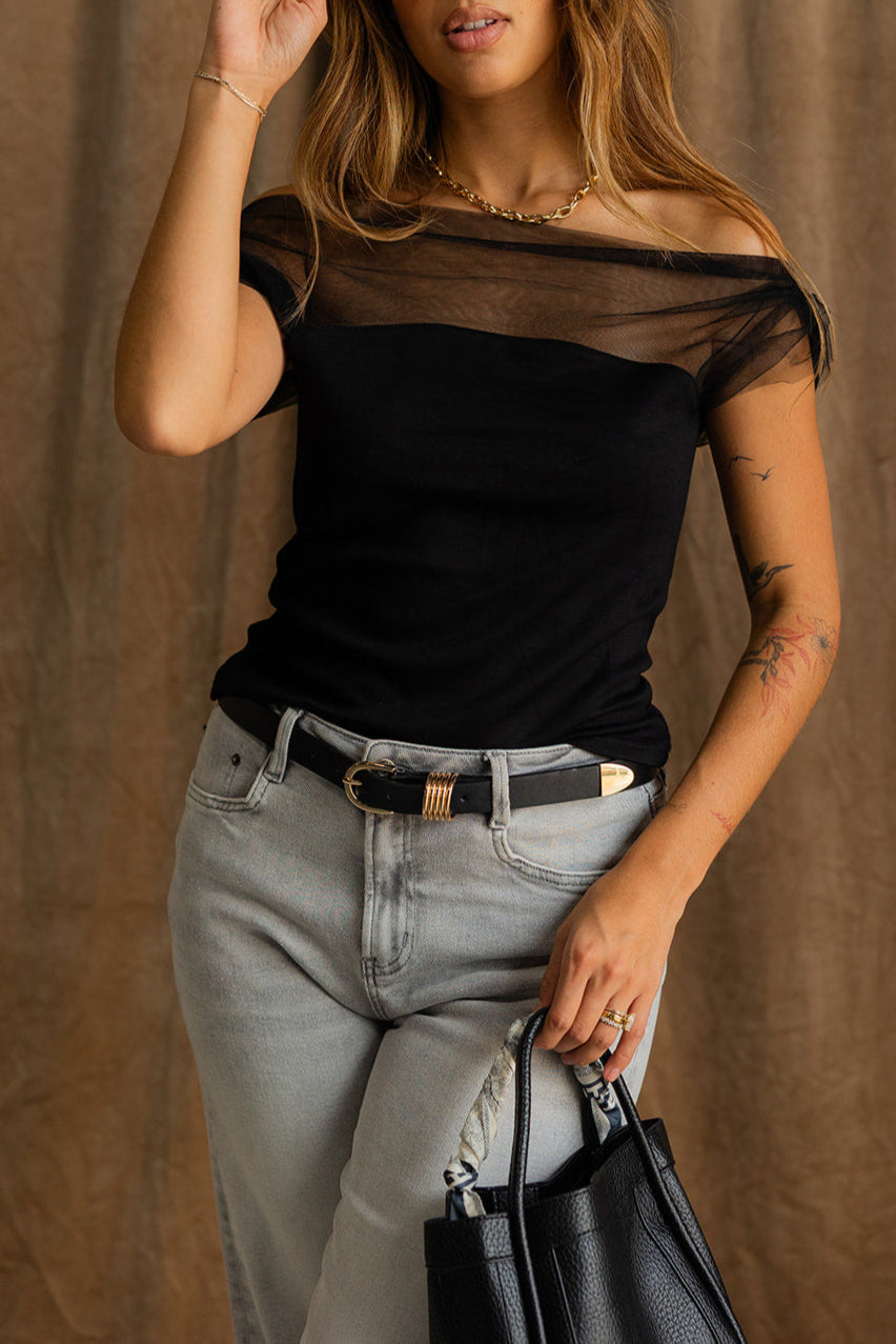 Leila Black & Gold Western Belt - front view