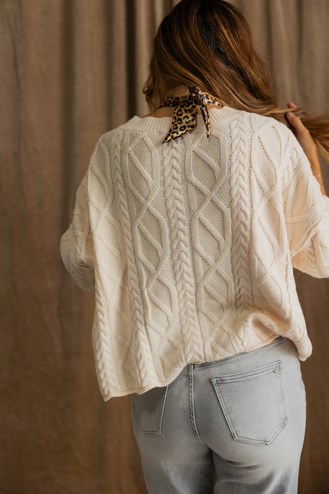 Grace Cream Short Sleeve Sweater- back view