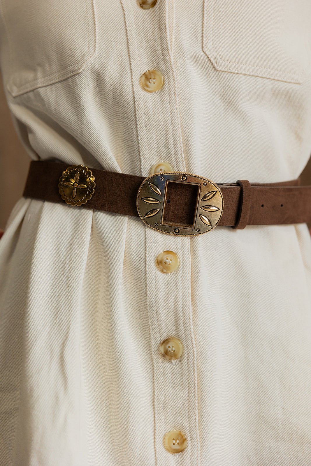 Palmer Brown & Gold Suede Western Belt- close up details view