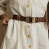 Palmer Brown & Gold Suede Western Belt- close up front view