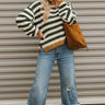 Eliana Olive Green & Ivory Stripe Knit Sweater- full body front view