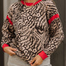 Zoe Brown & Red Leopard Knit Sweater- close up top view