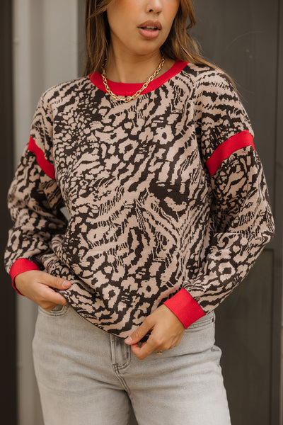 Zoe Brown & Red Leopard Knit Sweater - Lizard Thicket