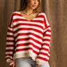 Eliana Red & Ivory Stripe Knit Sweater- front view
