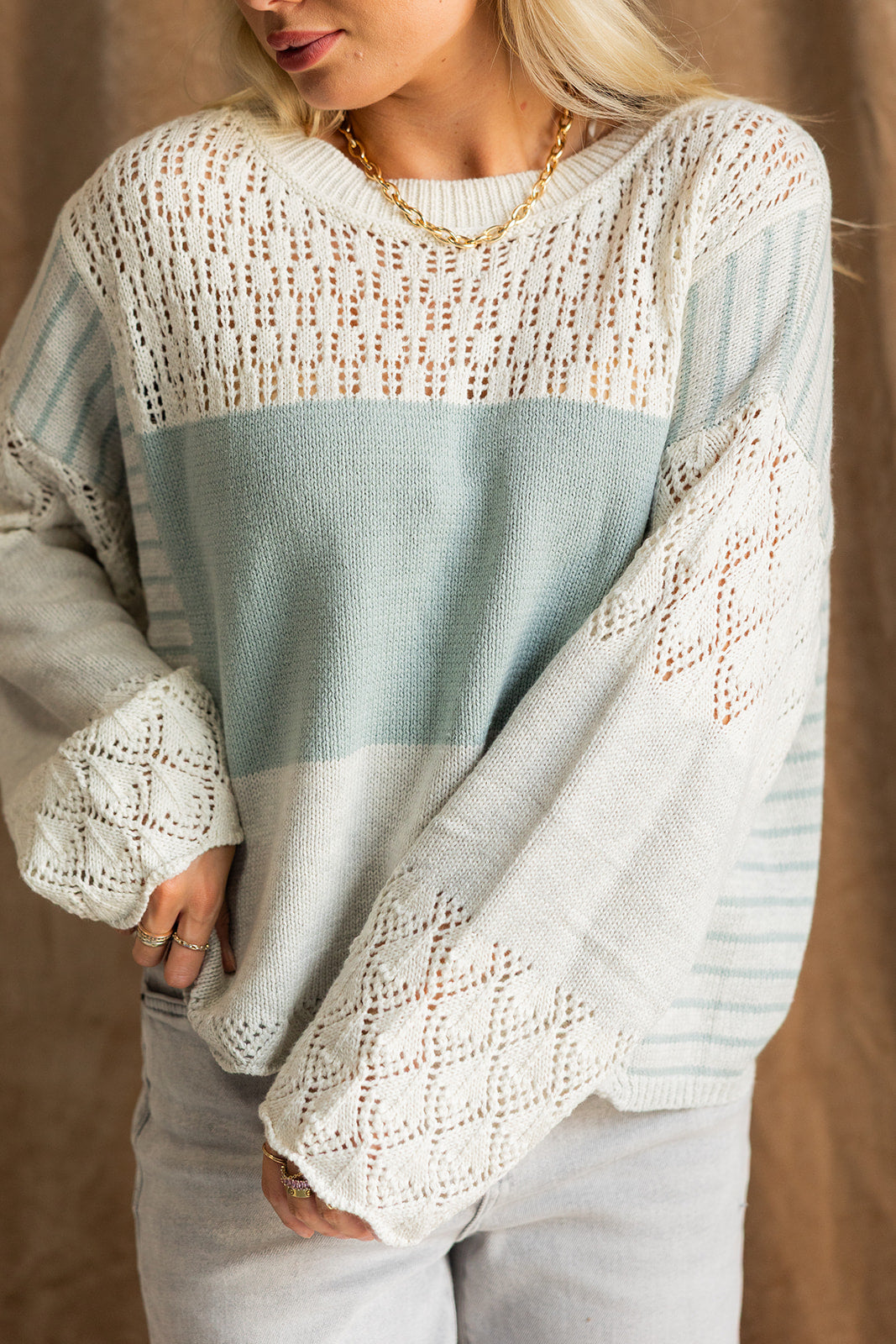 Alexandra Dark Sage & Heather Grey Sweater- close up front view