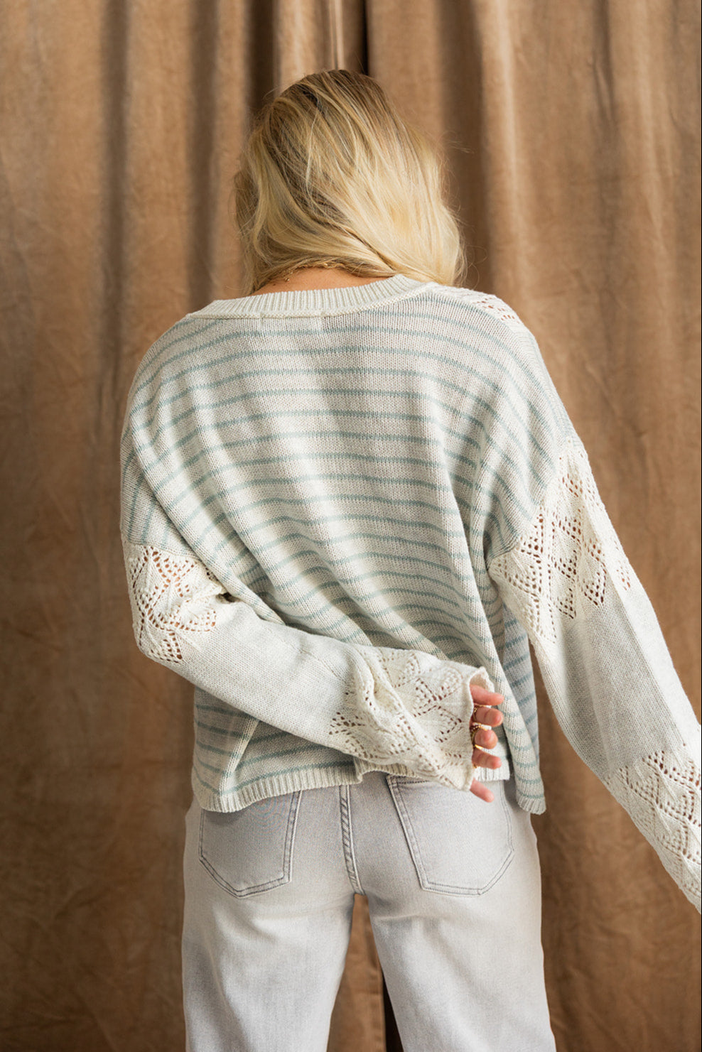 Alexandra Dark Sage & Heather Grey Sweater- full back view