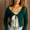 Candice Dark Green Front Tie Cardigan- font top view