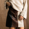 Alaina Black Multi Leather Mini Skirt- close up front view