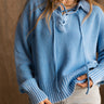 Mina Washed Blue Hoodie Sweater- close up front view