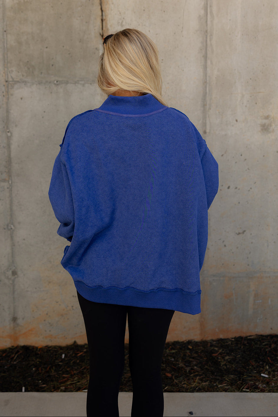 Hadley Royal Blue Mineral Wash Sweatshirt- close up back view