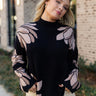 Clara Black & Taupe Floral Knit Sweater- close up front view