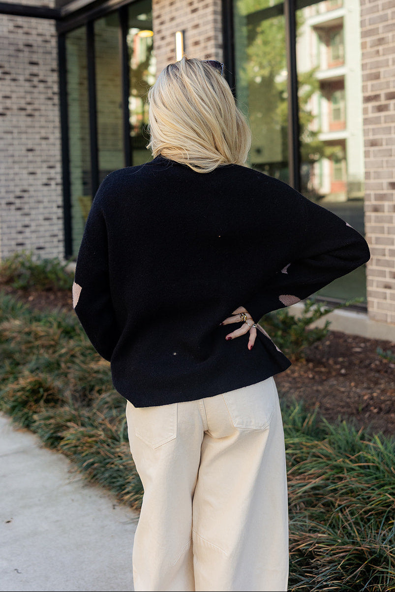 Clara Black & Taupe Floral Knit Sweater- full back view