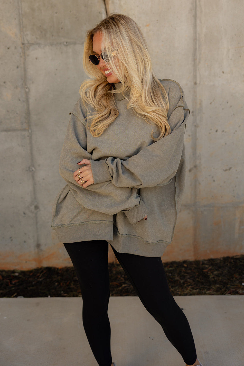 Hadley Olive Green Mineral Wash Sweatshirt- front view